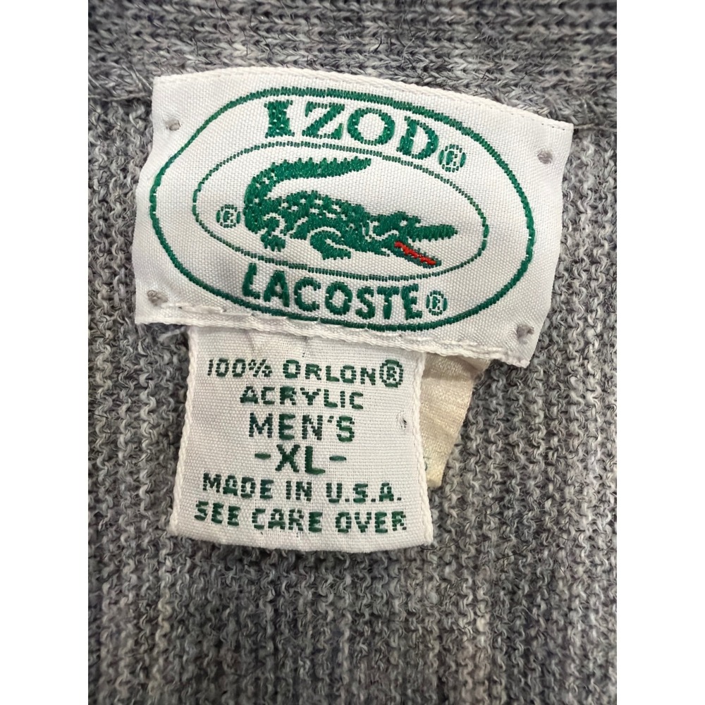 Vintage Izod Lacoste Mens XL Gray Cardigan Sweater Orlon Acrylic Made in USA - Picture 6 of 10